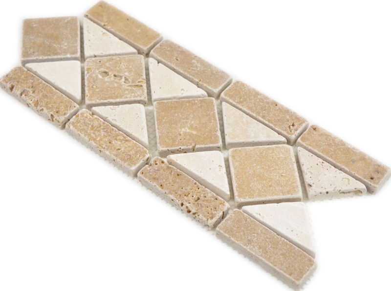 Travertino piedra natural frontera beige crema chocolate marrón nogal pared suelo ducha baño cocina sauna - MOSBor-0246