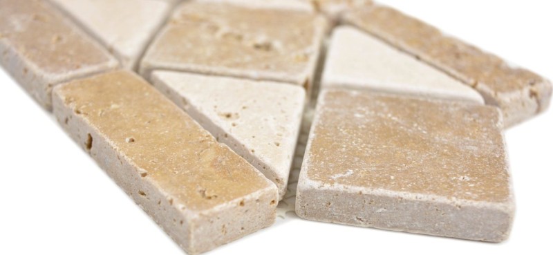 Travertino piedra natural frontera beige crema chocolate marrón nogal pared suelo ducha baño cocina sauna - MOSBor-0246