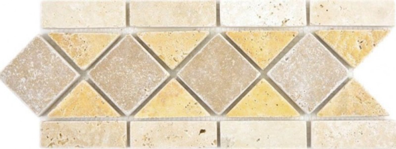 Travertino piedra natural borde amarillo dorado beige nogal marrón pared suelo ducha baño cocina sauna WC - MOSBor-0266