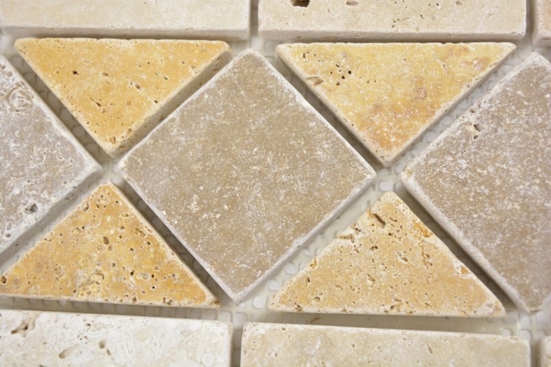 Travertino piedra natural borde amarillo dorado beige nogal marrón pared suelo ducha baño cocina sauna WC - MOSBor-0266