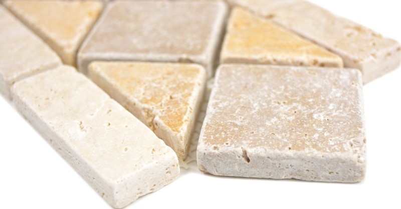 Travertino piedra natural borde amarillo dorado beige nogal marrón pared suelo ducha baño cocina sauna WC - MOSBor-0266