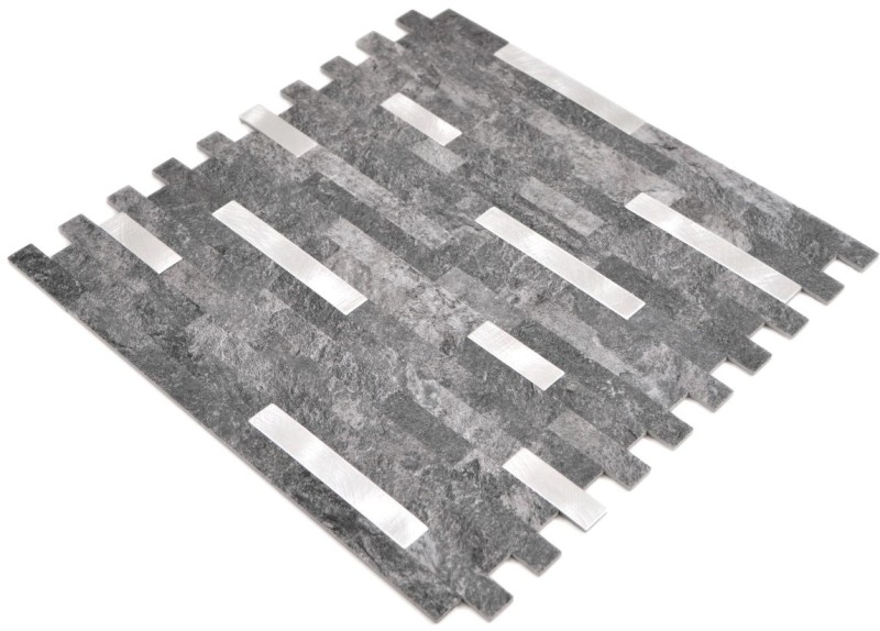 mosaico de vinilo autoadhesivo palos piedra mirada cuarzo antracita plata azulejo backsplash pared de la cocina MOS200-22BS