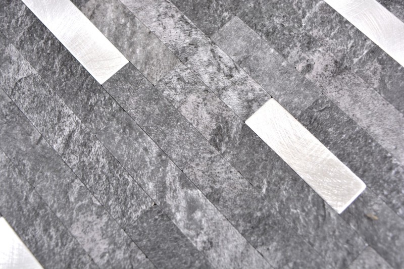 mosaico de vinilo autoadhesivo palos piedra mirada cuarzo antracita plata azulejo backsplash pared de la cocina MOS200-22BS