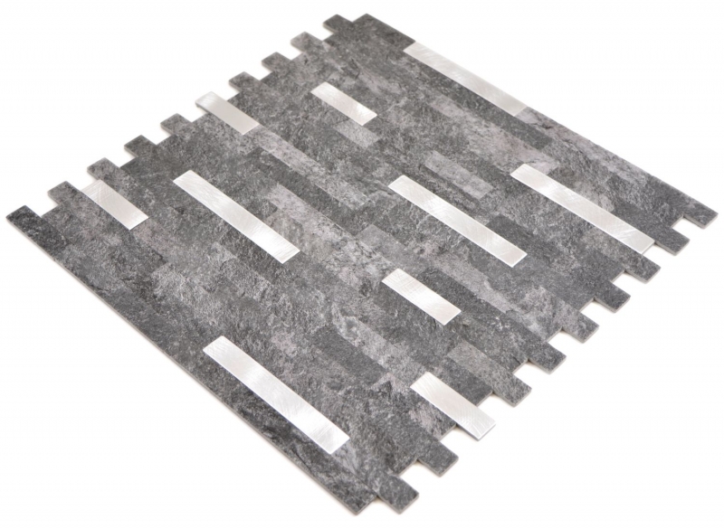 mosaico de vinilo autoadhesivo palos piedra mirada cuarzo antracita plata azulejo backsplash pared de la cocina MOS200-22BS