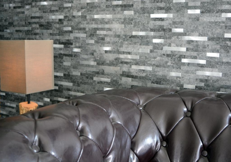 mosaico de vinilo autoadhesivo palos piedra mirada cuarzo antracita plata azulejo backsplash pared de la cocina MOS200-22BS