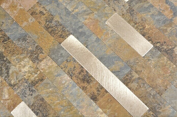 autoadhesivo mosaico de vinilo palos piedra mirada pizarra mirada oro óxido azulejo backsplash cocina pared MOS200-MSG