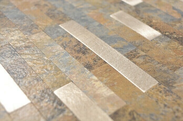 autoadhesivo mosaico de vinilo palos piedra mirada pizarra mirada oro óxido azulejo backsplash cocina pared MOS200-MSG
