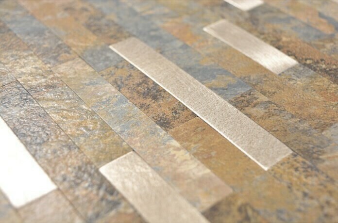 autoadhesivo mosaico de vinilo palos piedra mirada pizarra mirada oro óxido azulejo backsplash cocina pared MOS200-MSG