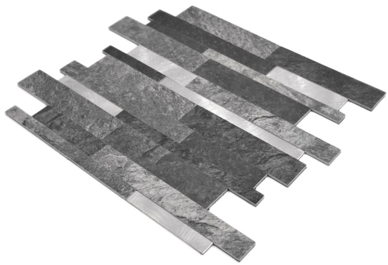 mosaico de vinilo autoadhesivo palos piedra mirada cuarzo antracita plata azulejo backsplash pared de la cocina MOS200-32BS
