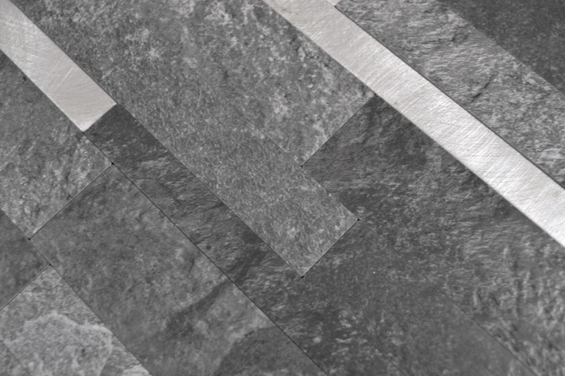 mosaico de vinilo autoadhesivo palos piedra mirada cuarzo antracita plata azulejo backsplash pared de la cocina MOS200-32BS