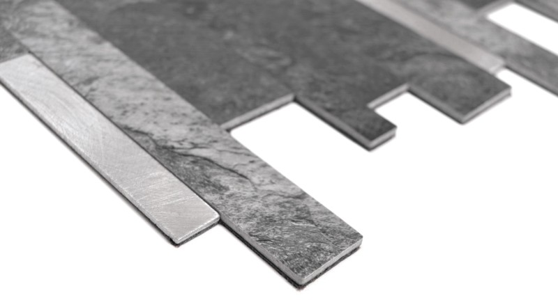mosaico de vinilo autoadhesivo palos piedra mirada cuarzo antracita plata azulejo backsplash pared de la cocina MOS200-32BS