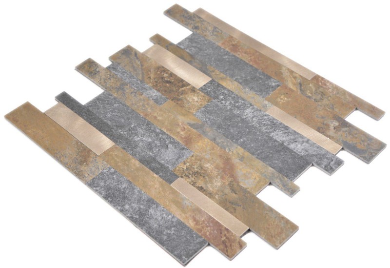 mosaico de vinilo autoadhesivo palos piedra mirada pizarra mirada oro óxido azulejo backsplash cocina pared MOS200-8MSG