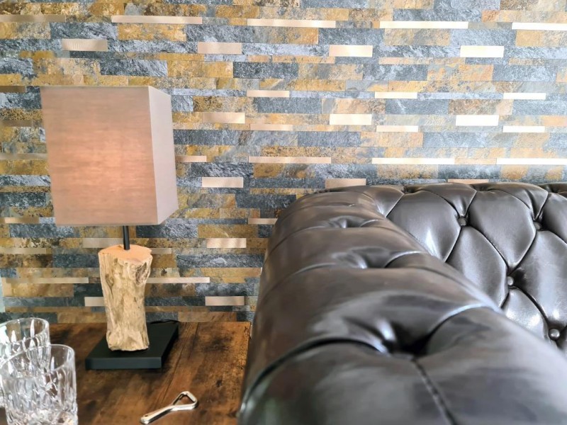 mosaico de vinilo autoadhesivo palos piedra mirada pizarra mirada oro óxido azulejo backsplash cocina pared MOS200-8MSG