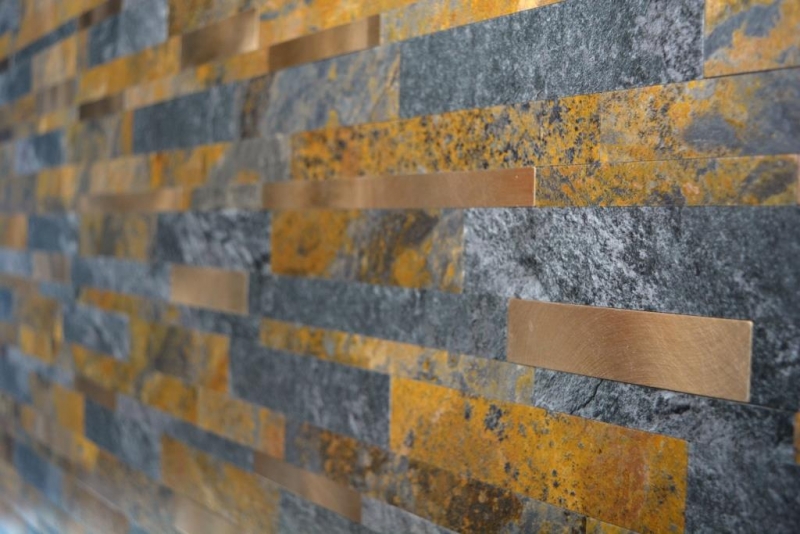 mosaico de vinilo autoadhesivo palos piedra mirada pizarra mirada oro óxido azulejo backsplash cocina pared MOS200-8MSG