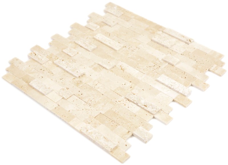 mosaico compuesto autoadhesivo tiras piedra natural Traverin beige azulejo backsplash cocina pared look MOS200-M42