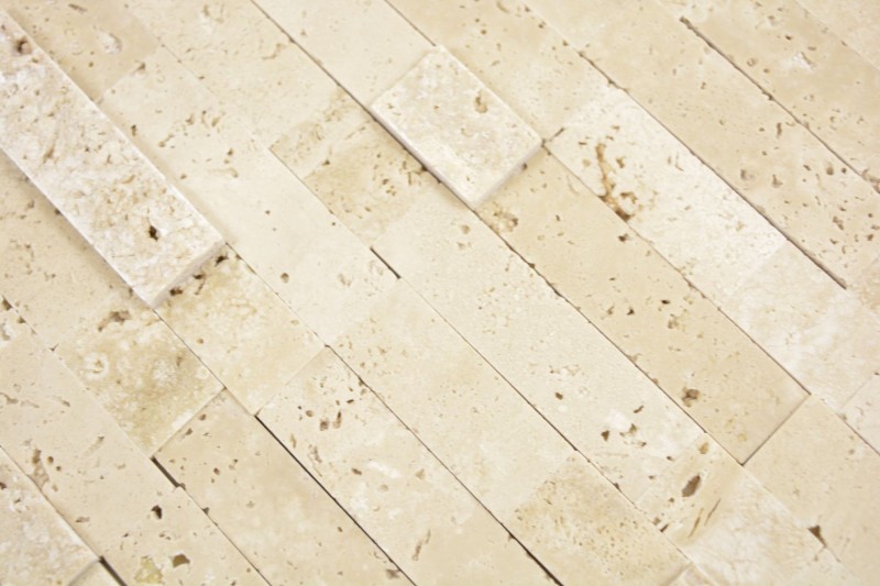 mosaico compuesto autoadhesivo tiras piedra natural Traverin beige azulejo backsplash cocina pared look MOS200-M42