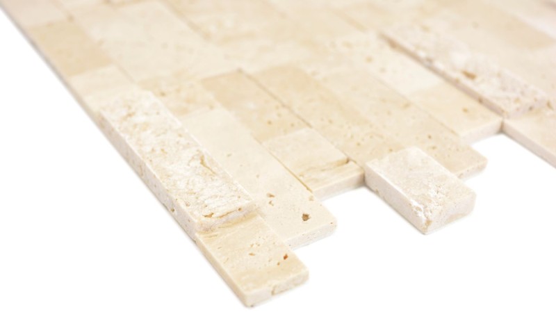 mosaico compuesto autoadhesivo tiras piedra natural Traverin beige azulejo backsplash cocina pared look MOS200-M42