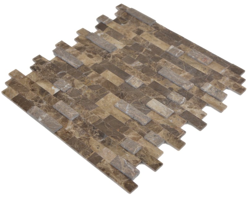 mosaico compuesto autoadhesivo tiras piedra natural emparador marrón azulejo backsplash cocina pared look MOS200-M52