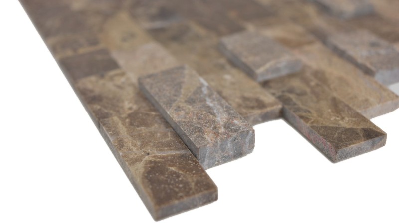 mosaico compuesto autoadhesivo tiras piedra natural emparador marrón azulejo backsplash cocina pared look MOS200-M52