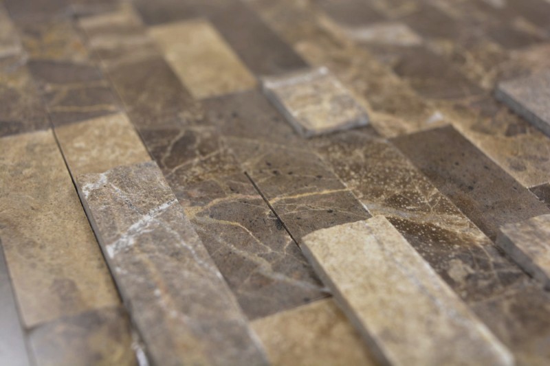 mosaico compuesto autoadhesivo tiras piedra natural emparador marrón azulejo backsplash cocina pared look MOS200-M52