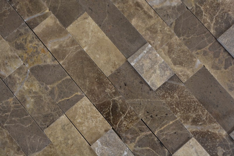 mosaico compuesto autoadhesivo tiras piedra natural emparador marrón azulejo backsplash cocina pared look MOS200-M52