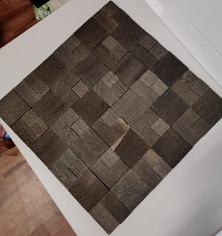 Mosaico de madera autoadhesivo panel de madera chapa marrón oscuro 3D pared de madera cocina backsplash
