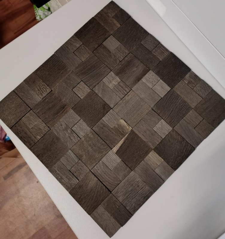 Mosaico de madera autoadhesivo panel de madera chapa marrón oscuro 3D pared de madera cocina backsplash