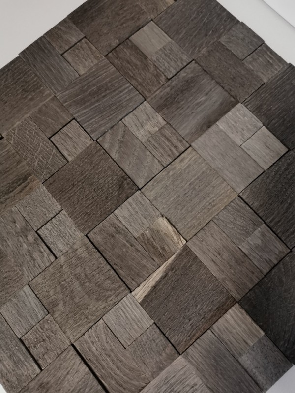 Mosaico de madera autoadhesivo panel de madera chapa marrón oscuro 3D pared de madera cocina backsplash