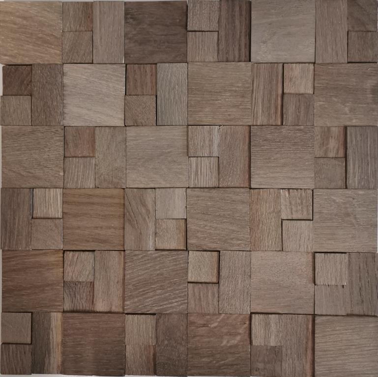 panel de madera de mosaico de madera autoadhesiva frente nogal marrón 3D pared de madera cocina azulejos backsplash