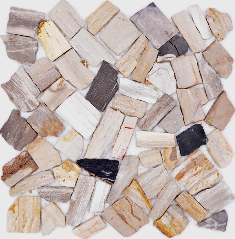 Mosaico fractura Fósil mosaico de piedra natural Mosaico poligonal estera Madera aspecto madera plato de ducha cocina pared azulejo backsplash - MOS44-Fossil