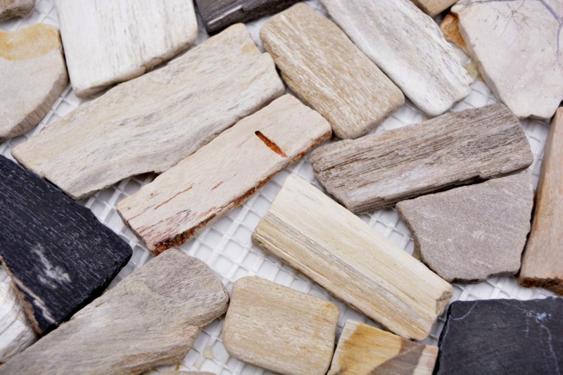 Mosaico fractura Fósil mosaico de piedra natural Mosaico poligonal estera Madera aspecto madera plato de ducha cocina pared azulejo backsplash - MOS44-Fossil