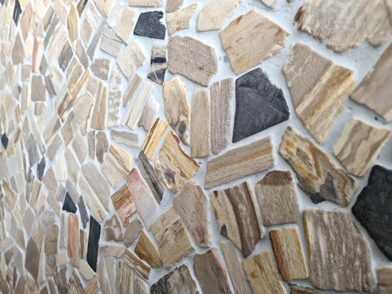 Mosaico fractura Fósil mosaico de piedra natural Mosaico poligonal estera Madera aspecto madera plato de ducha cocina pared azulejo backsplash - MOS44-Fossil