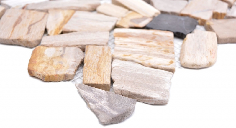 Fósil piedra natural mosaico fractura poligonal mosaico estera madera aspecto madera plato de ducha cocina pared MOS44-Fossil_f