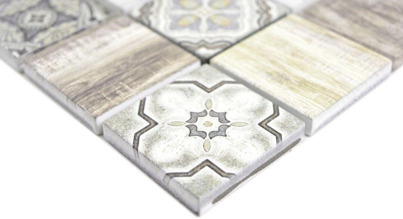 Mosaico azulejo patchwork crema marrón mosaico azulejo de pared espejo aspecto madera baño MOS160-w100