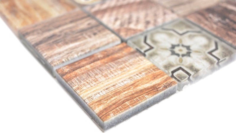 Mosaico de azulejos patchwork marrón beige marrone efecto madera salpicadero de cocina MOS160-w200