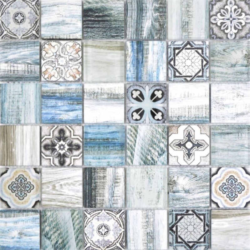 Mosaico azulejo patchwork mezcla azzurro azul claro azulejo mosaico pared aspecto madera cocina splashback MOS160-w300