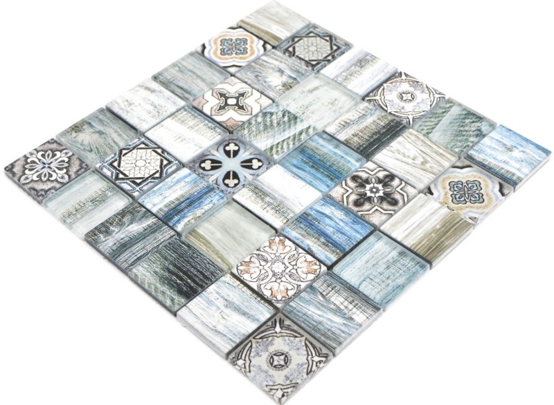 Mosaico azulejo patchwork mezcla azzurro azul claro azulejo mosaico pared aspecto madera cocina splashback MOS160-w300