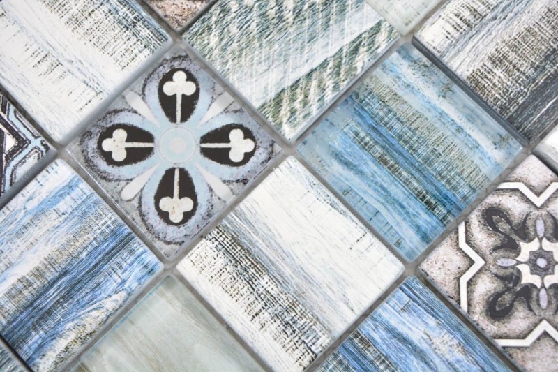 Mosaico azulejo patchwork mezcla azzurro azul claro azulejo mosaico pared aspecto madera cocina splashback MOS160-w300