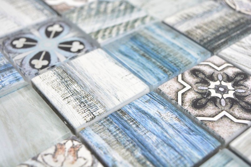 Mosaico azulejo patchwork mezcla azzurro azul claro azulejo mosaico pared aspecto madera cocina splashback MOS160-w300