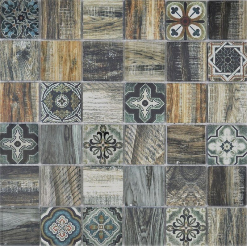 Mosaico de azulejos patchwork casa de playa aspecto madera RETRO vintage azul verde pared cocina backsplash baño MOS160-w500