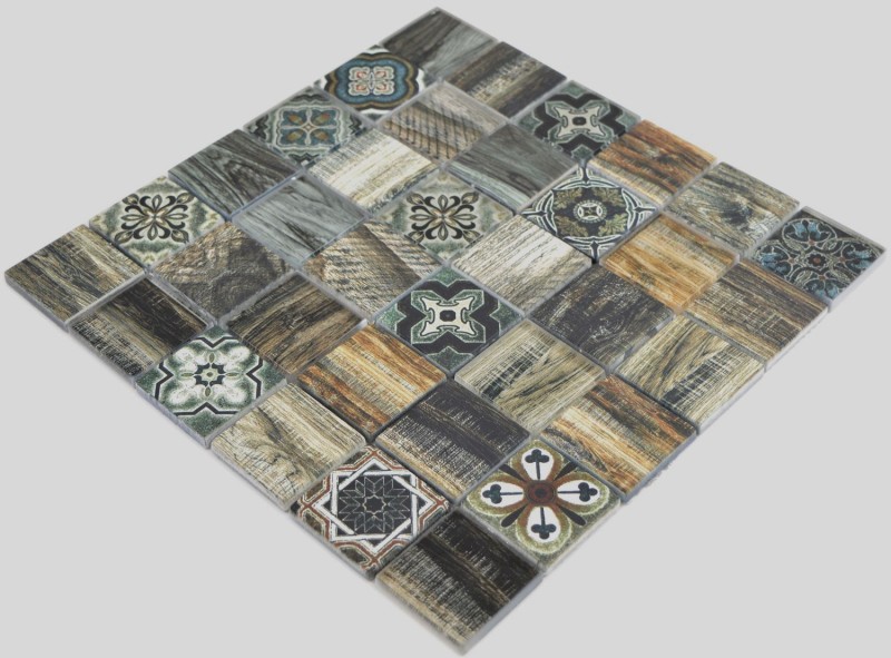 Mosaico de azulejos patchwork casa de playa aspecto madera RETRO vintage azul verde pared cocina backsplash baño MOS160-w500