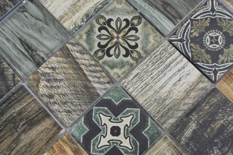 Mosaico de azulejos patchwork casa de playa aspecto madera RETRO vintage azul verde pared cocina backsplash baño MOS160-w500
