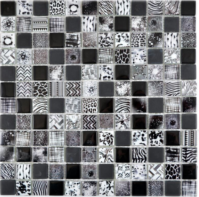Azulejos de mosaico de mosaico de vidrio Arts and Crafts negro blanco iridiscente pared azulejo backsplash cocina ducha baño MOS74-0322