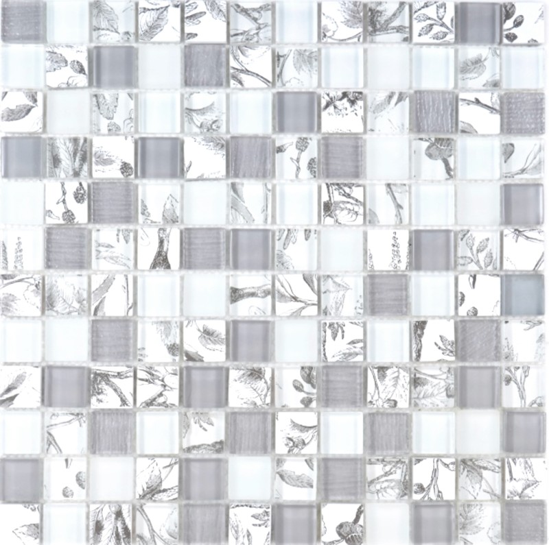 Mosaico de vidrio mosaico azulejos Arts and Crafts blanco gris pared azulejo backsplash cocina ducha baño MOS74-2000
