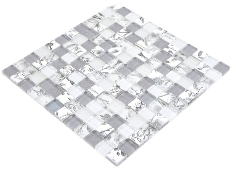 Mosaico de vidrio mosaico azulejos Arts and Crafts blanco gris pared azulejo backsplash cocina ducha baño MOS74-2000