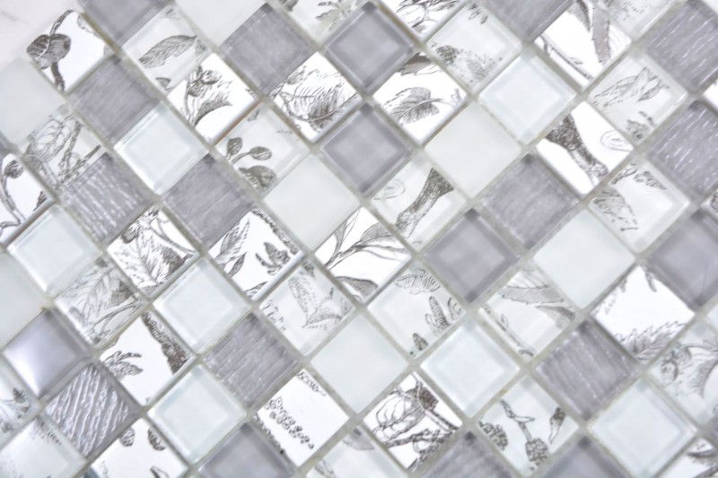 Mosaico de vidrio mosaico azulejos Arts and Crafts blanco gris pared azulejo backsplash cocina ducha baño MOS74-2000