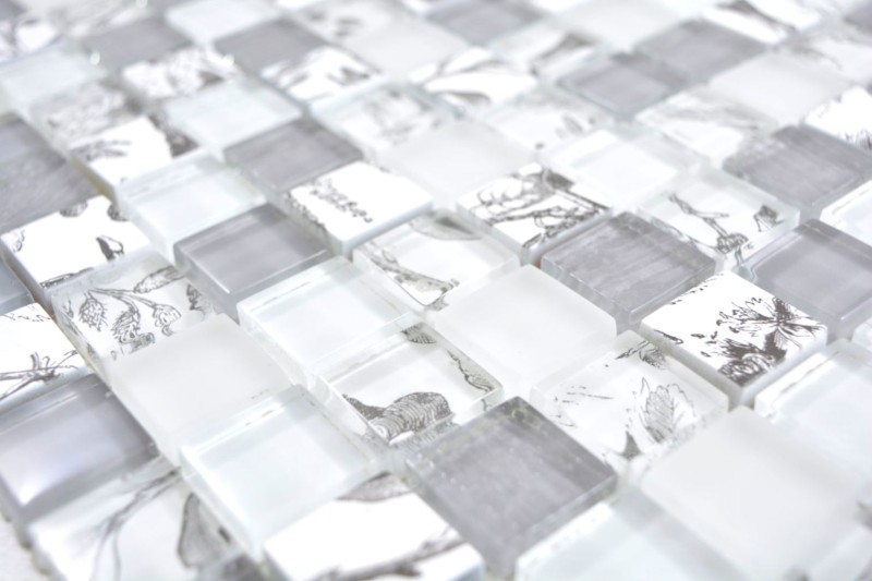 Mosaico de vidrio mosaico azulejos Arts and Crafts blanco gris pared azulejo backsplash cocina ducha baño MOS74-2000