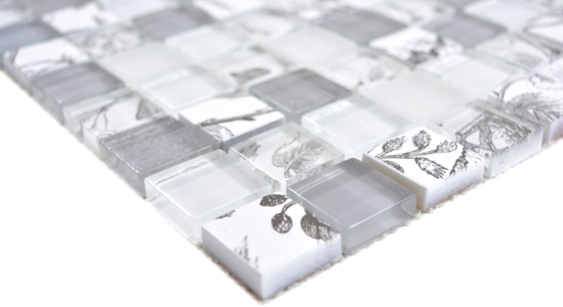 Mosaico de vidrio mosaico azulejos Arts and Crafts blanco gris pared azulejo backsplash cocina ducha baño MOS74-2000