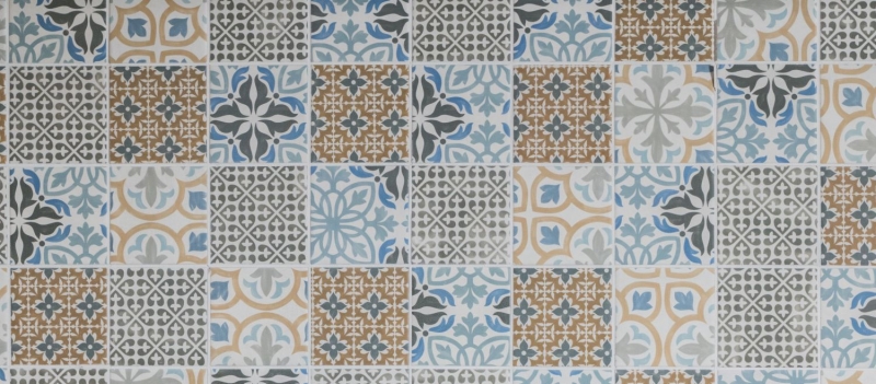 Muestra de mano retro vintage mosaico azulejo cerámica crema azul naranja gris mate MOS22B-1406_m