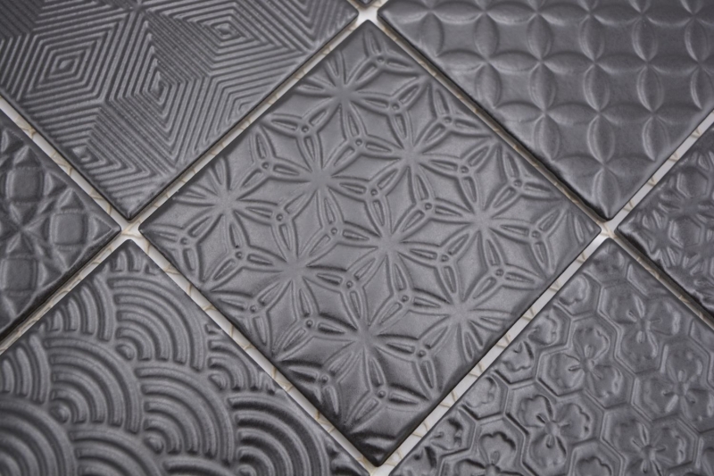 Muestra de mano retro vintage mosaico azulejo cerámica negro Spirit negro MOS22B-1403_m